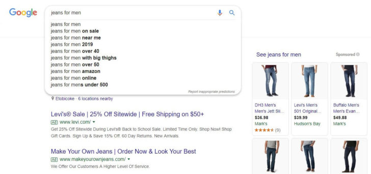 Searching targeted keywords for products on Google
