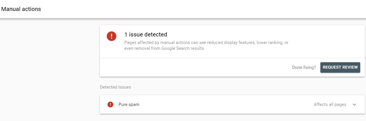 Screenshot of a site non-compliance on Google Search Console