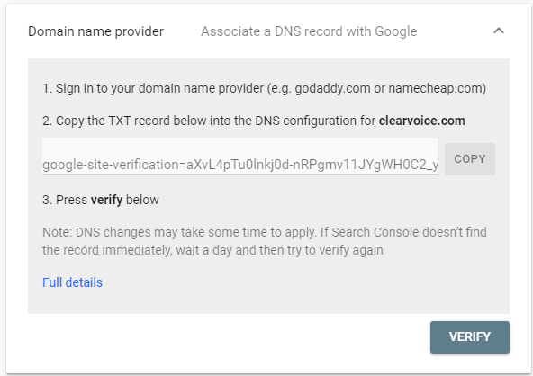 Screenshot of securing yourself as the domain name provider