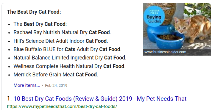 example of a listed featured snippet