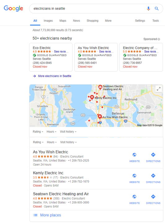 Example of using customer reviews to rank in local SEO