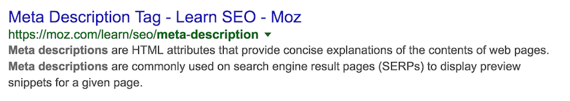meta description Google Search moz