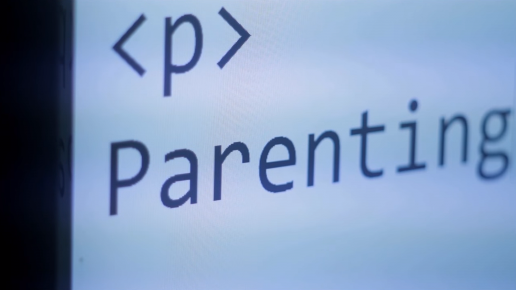 Still from SEO: The Move showing a screen with a HTML paragraph tag, followed by the word 'parenting'.