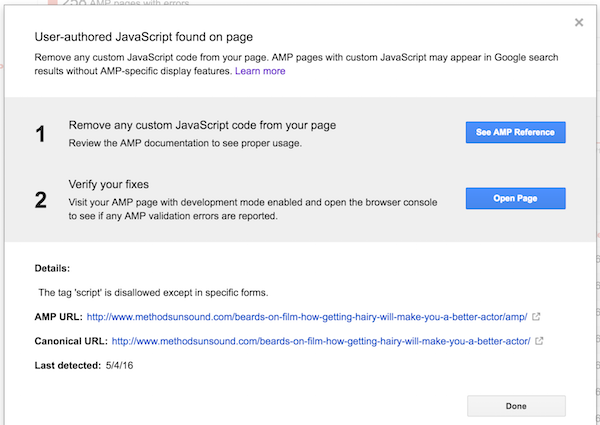 Search Console Accelerated Mobile Pages fix